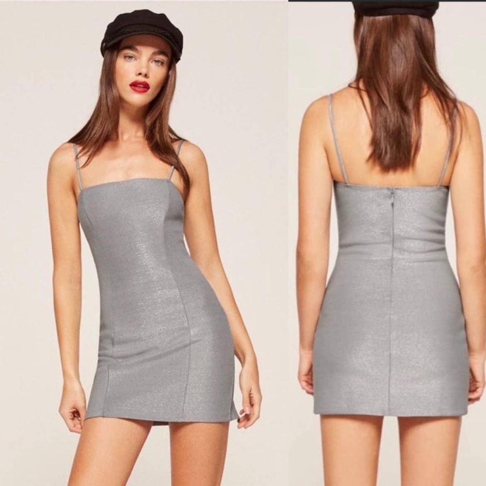 Reformation Crawford Silver Micro Mini Dress